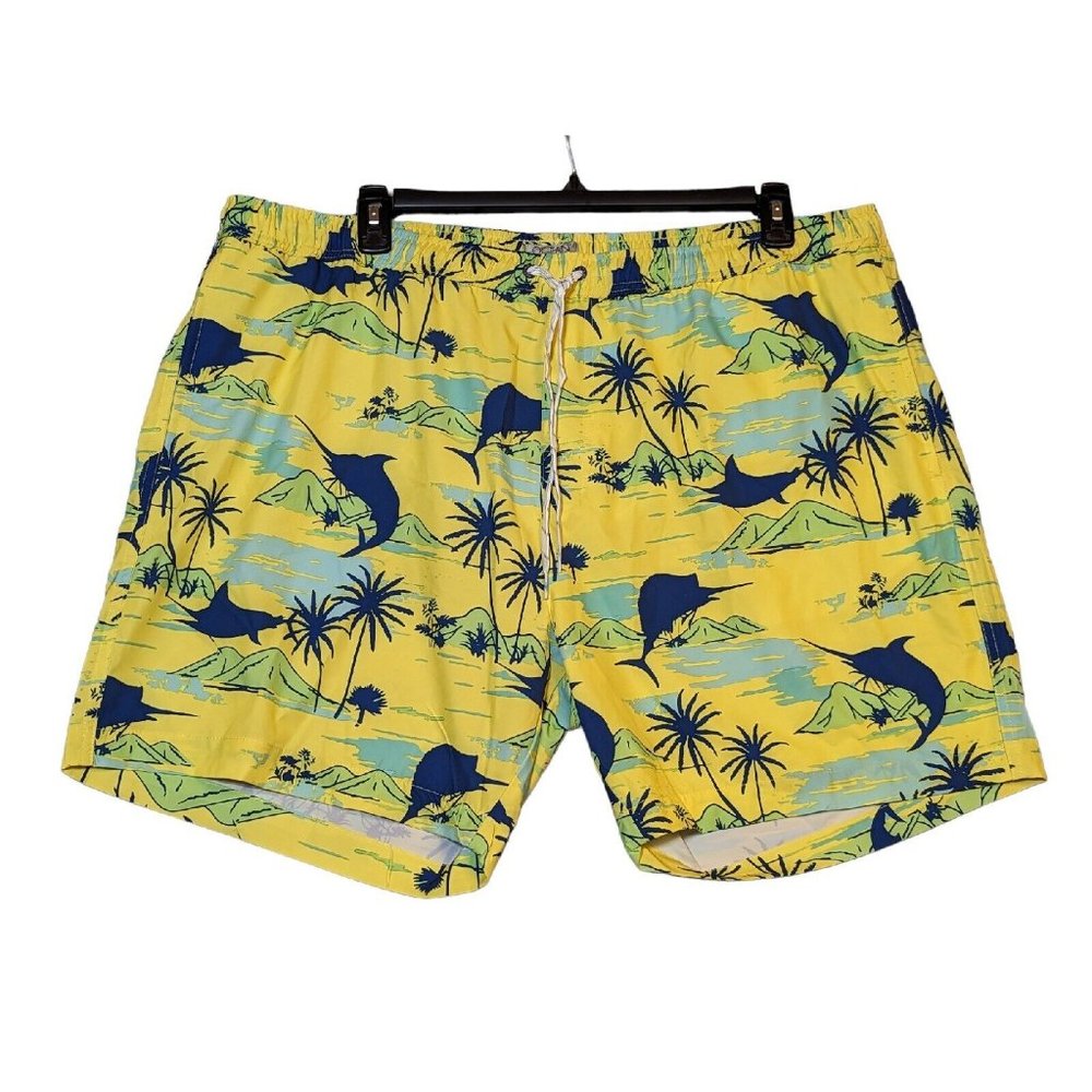 OCEAN COAST Mens Swimming Shorts 3X Big Tall Hawaiian Beach Sailfish Pockets